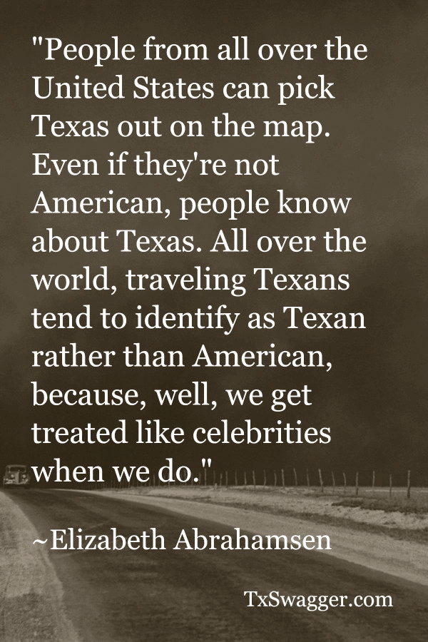 Texas quote by Elizabeth Abrahamson, overlaid on picture of highway