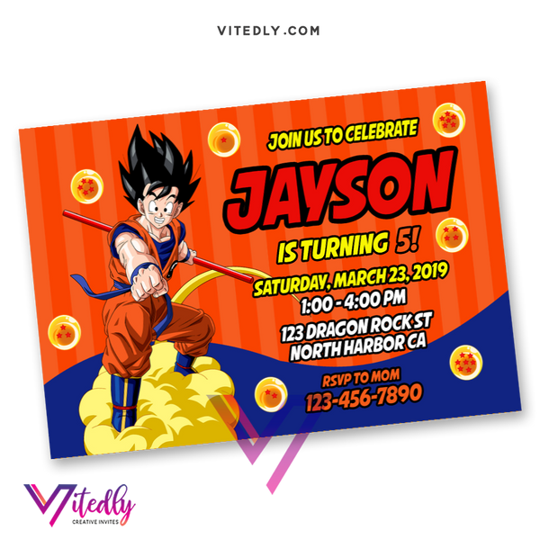 Dragon Ball z Birthday Invitation, Dragon Ball z Invitation, Goku – Vitedly