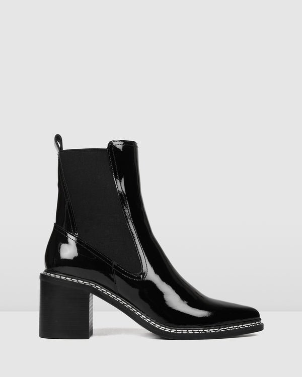 patent chelsea boots with studs