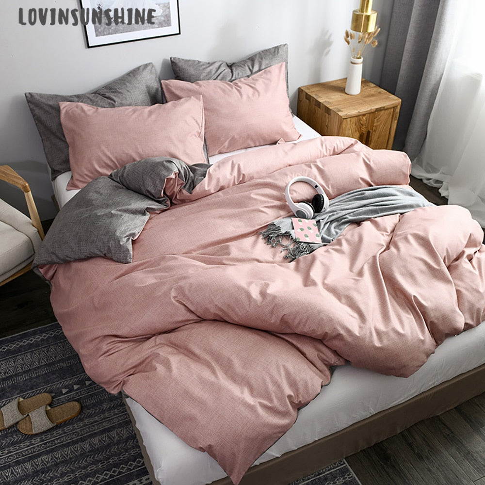 Duvet Cover King Size Queen Size Comforter Sets Solid Color Pink