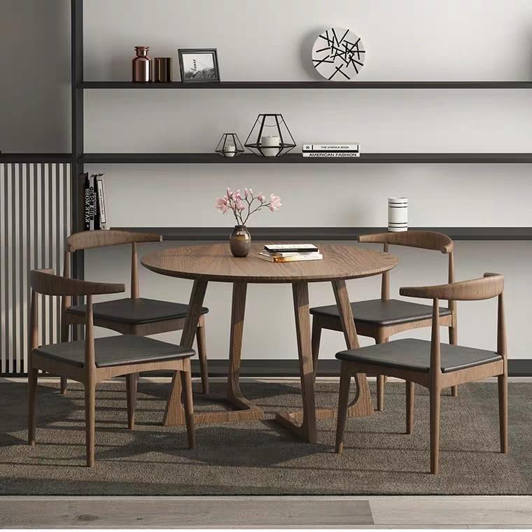 dark wood round dining table set