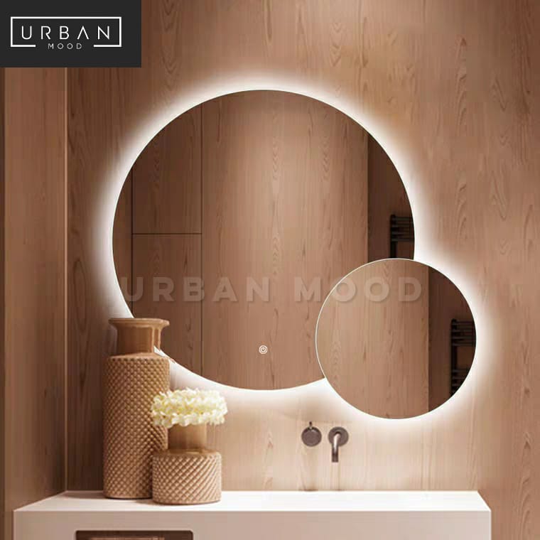 light wood round mirror