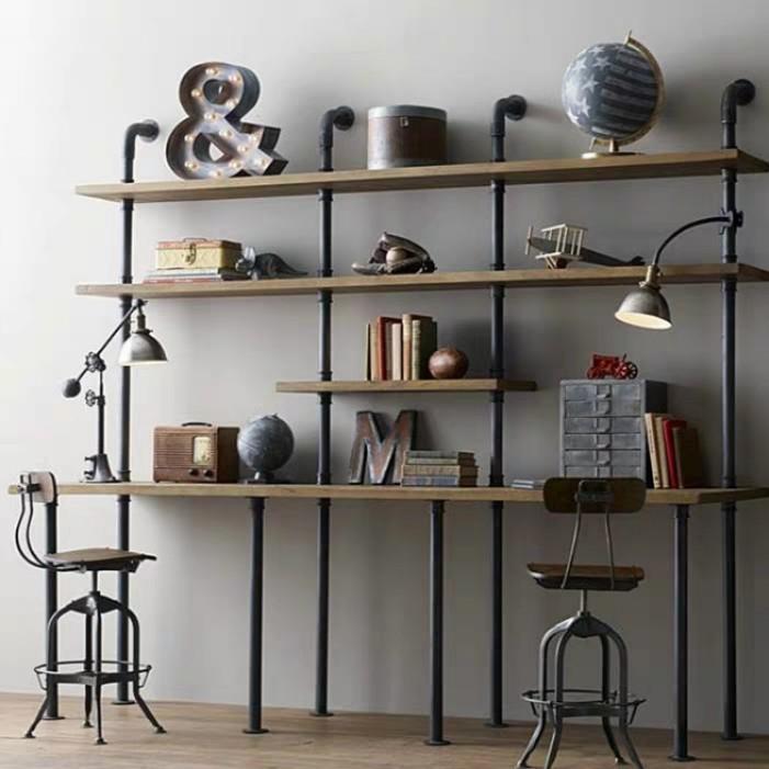 industrial bookshelf and desk