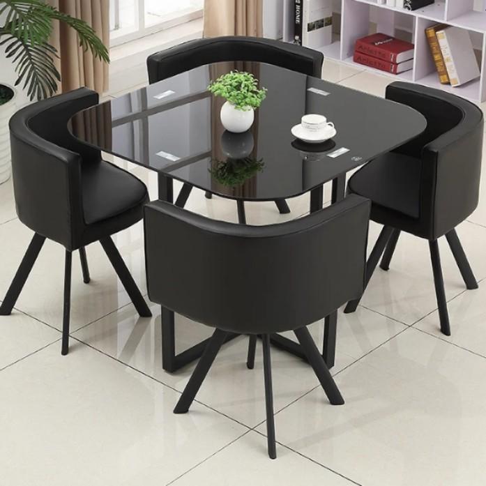 black marble dining room table and chairs