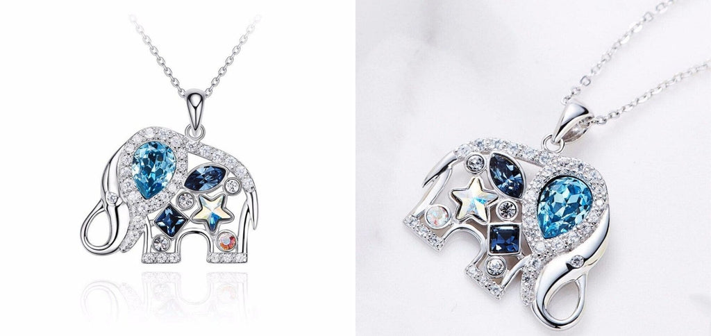 Pendentif éléphant avec cristaux bleus