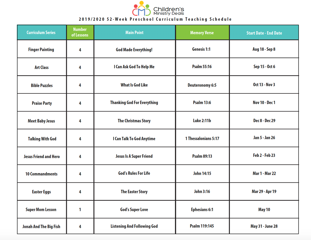 52-Week Preschool Teaching Schedule