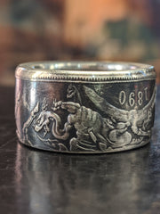 1890 English Crown Coin Ring - the Dragon