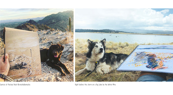 hiking with puppies sketching nature