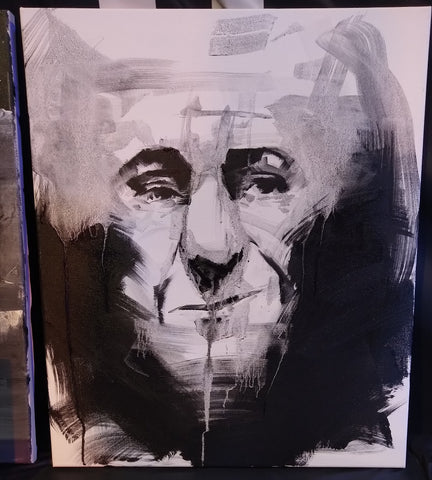 Art Battle Bristol round 1 winner Luke Edgar black and white portrait of a man