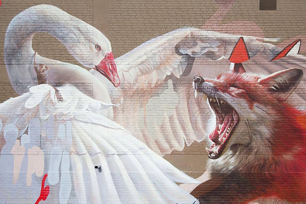 Swan and Fox streetart by Telmo Miel