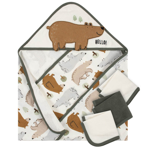 Gerber 4-Piece Boys Bear Hooded Towel & Washcloth Set (234524230 B01 OSZ) - Preggy Plus
