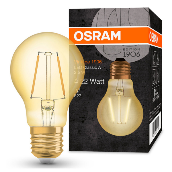 De Alpen Dood in de wereld cent Osram 1906 LED E27 Vintage Filament Glass GLS ES Bulb 21W - Gold - LV2