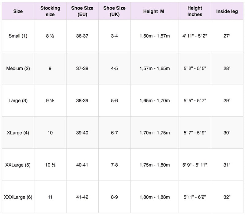 Cervin Size Chart at Mayfair Stockings