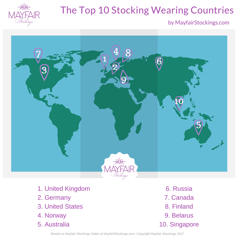 Map of the top ten stocking wearing countries