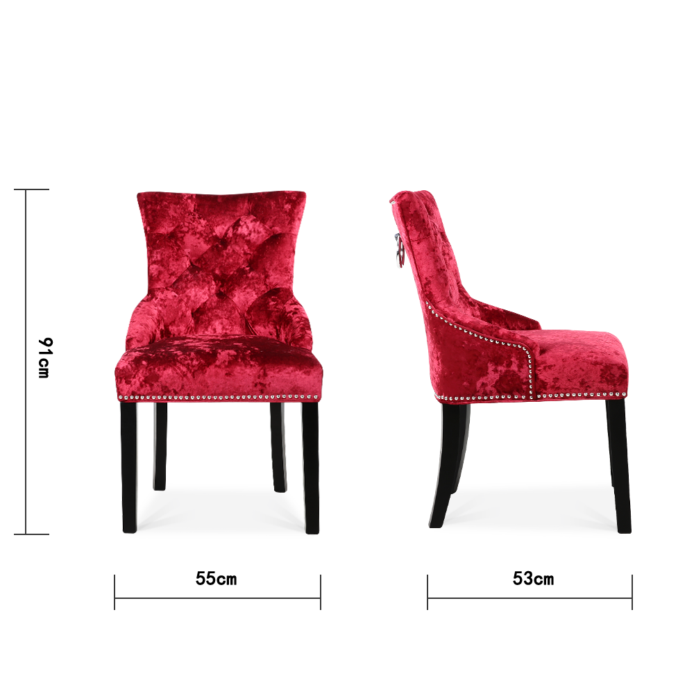 Set of 2 Ringed Buttoned Plus Ice Crushed Velvet Dining Chairs