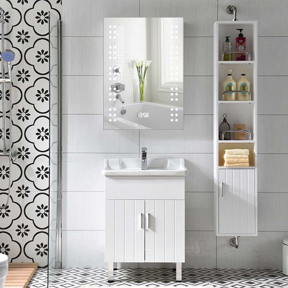 Bathroom LED Digital Clock Mirror 700x500mm with Shaver Socket
