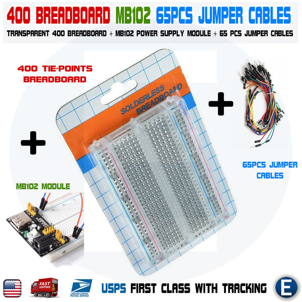 400 Tie Point Solderless PCB MB-102 MB102 Transparent BreadBoard For Arduino USA