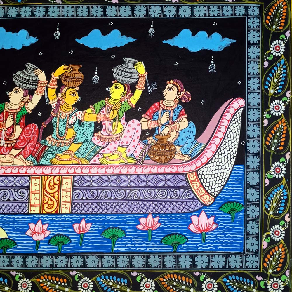 Buy Lord Krishna Nauka Vihar Canvas Pattachitra Painting - Ritikart