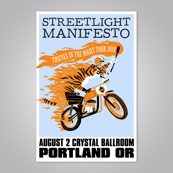 Streetlight Manifesto "Thieves in the Night Tour 2019 PORTLAND" Dirt Bike Tiger Screen Print Poster