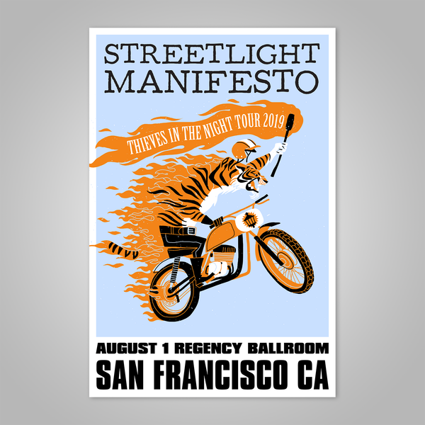 Streetlight Manifesto "Thieves in the Night Tour 2019 SAN FRANCISCO" Dirt Bike Tiger Screen Print Poster