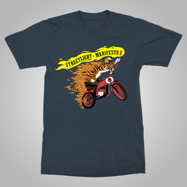 Streetlight Manifesto "Dirt Bike Tiger" T-Shirt (Heather Navy) (Size Small & Med Only)