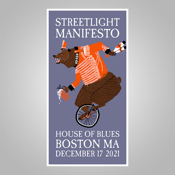 Official show poster for Streetlight Manifesto's "After The Fall Tour" show at House of Blues in Boston on December 17th, 2021