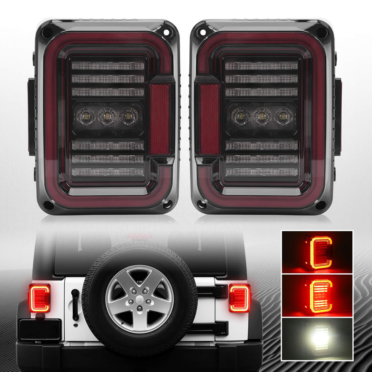 に値下げ！ Smoked Lens LED Tail Lights DOT Approved Compatible with Jeep  Wrangler JK JKU 2007-2018 Built in EMC with 20W Reverse Light 