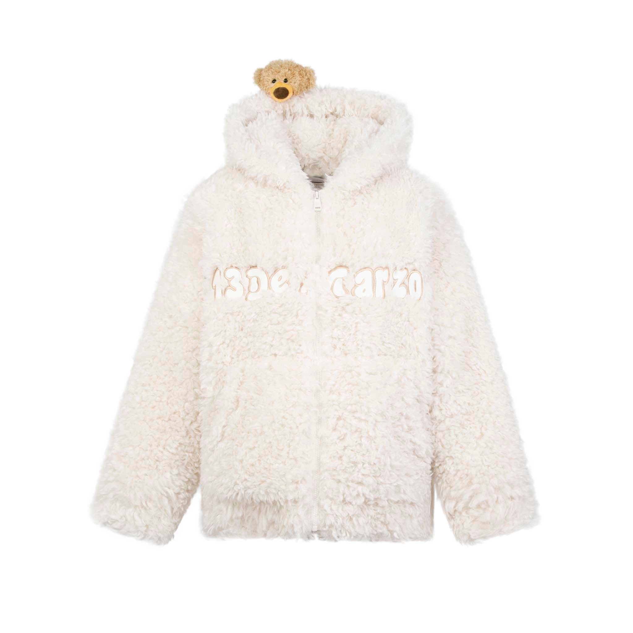 Bear Fuzzy Hoodie Coat White