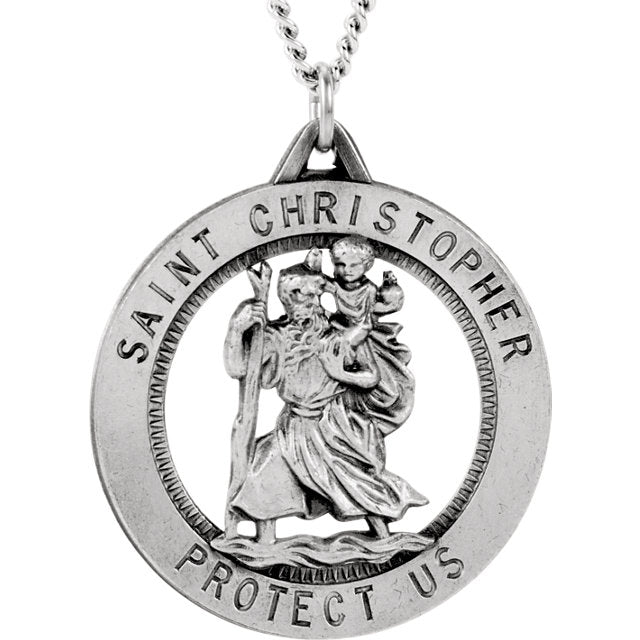Mens Saint St Christopher Medal 925 Sterling Silver Pendant Chain Medal Necklace 