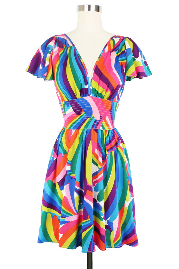 Deep Cut Camilla Mini Dress - Rainbow Bright