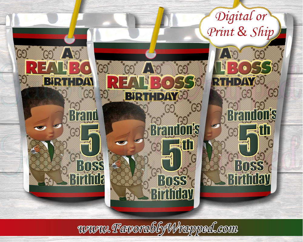 Gucci Inspired Boy Boss Baby Birthday Capri Sun Juice Labels Boss Baby Favorably Wrapped