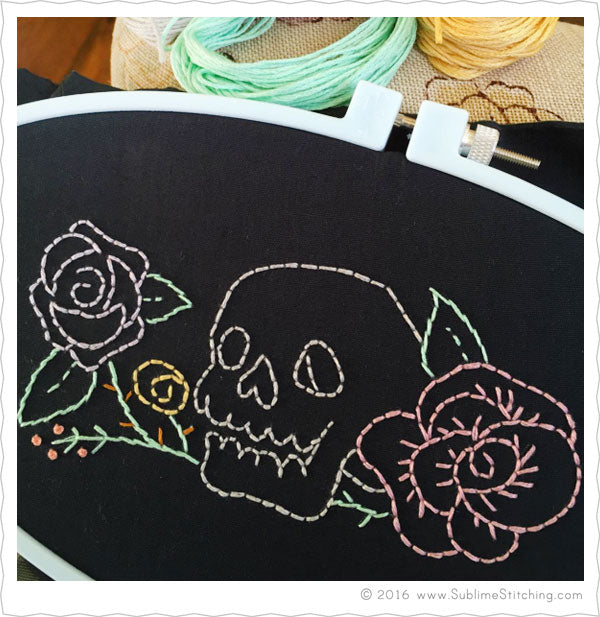 Hand Embroidery Pattern Skull and Roses