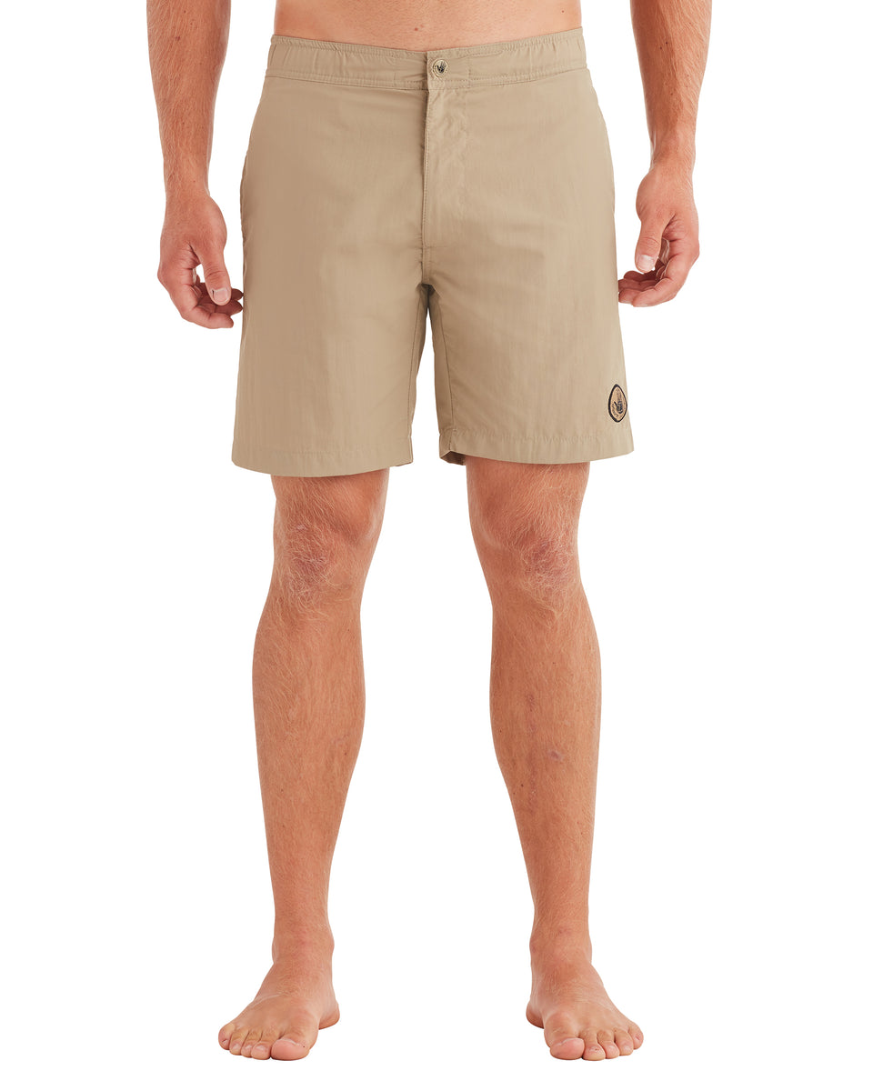 beige swim shorts