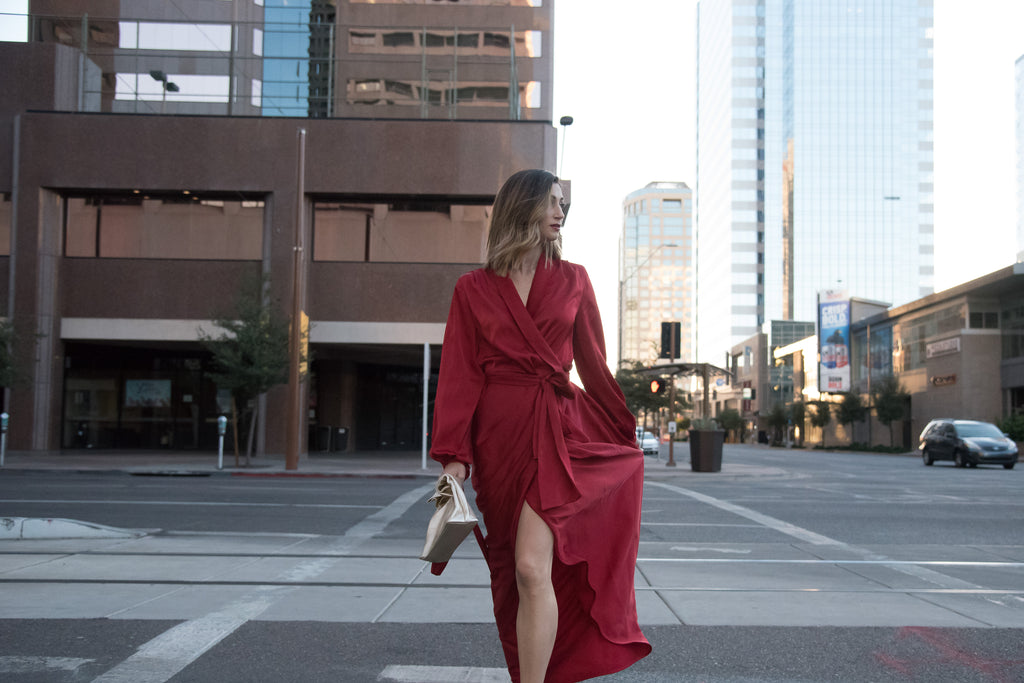 Lauren Garcia Red Dress Platinum Lunch Street Shot