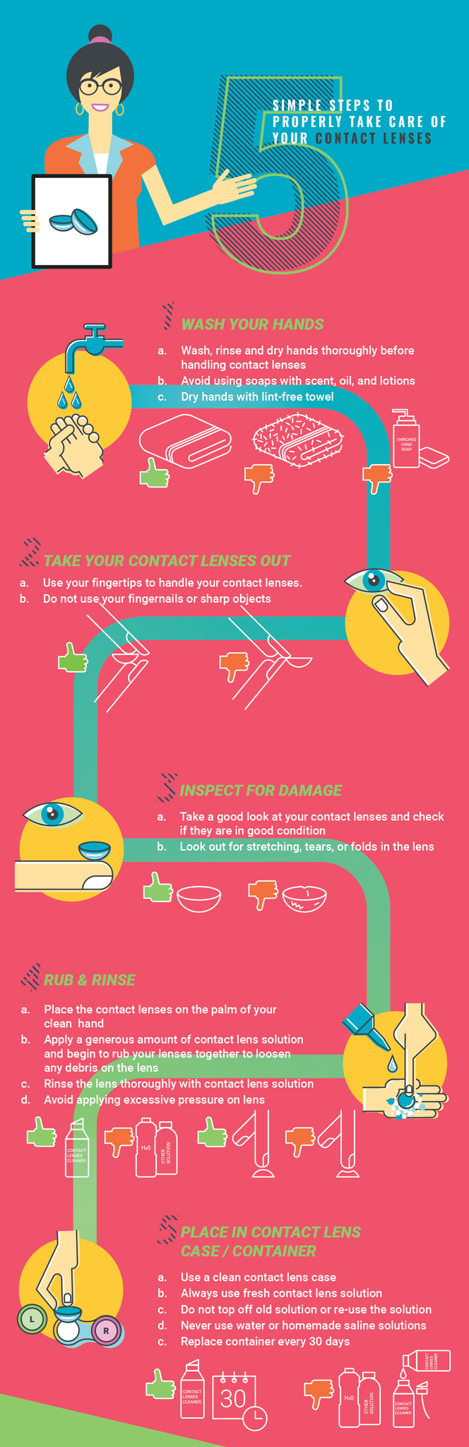 A five step guide on properly taking care of prescription contact lenses to reduce the risk of eye hazards and infections