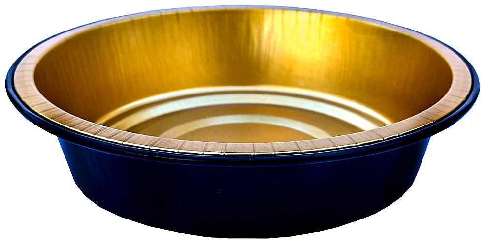 Handi-Foil 9" Round Black and Gold Foil Pan w/Clear Dome Lid 10/PK