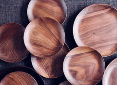 Hand Crafted Acacia Wood Round Serving/Dinner Plates 