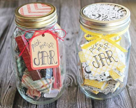 pick me up jar - happy, uplifting quotes in a decorated glass jar