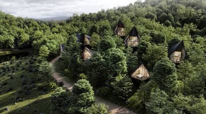 Geometric Modern  Cabin Architecture in the forest