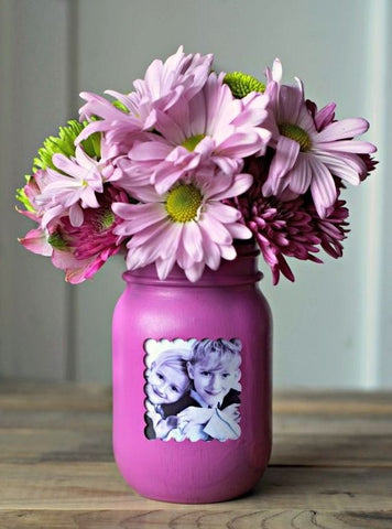 diy photo frame vase made from glass jar