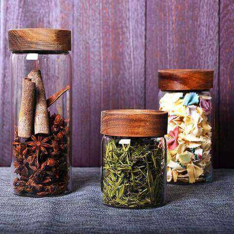 acacia wood lid tempered glass storage and display jars 