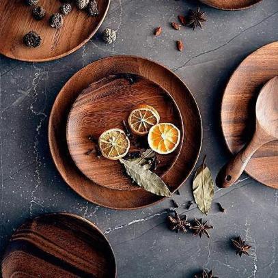 Beautiful handmade acacia wood plates used as props for food photography