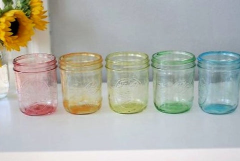 tinted rainbow colour glass jars diy  