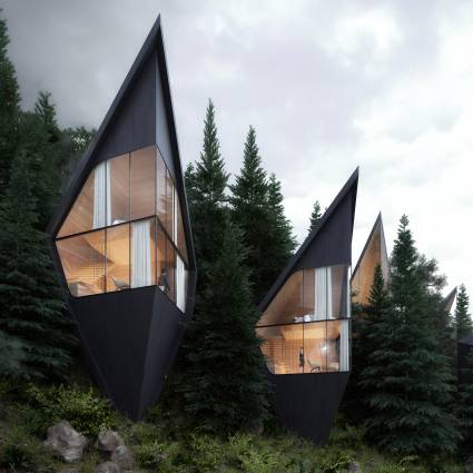 Modern wood and glass luxurious Tree house cabins