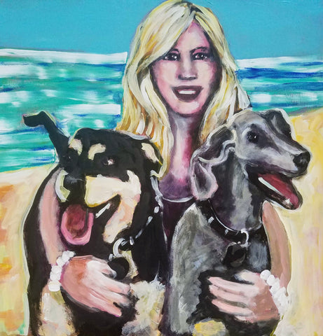 woman and her two dogs painting