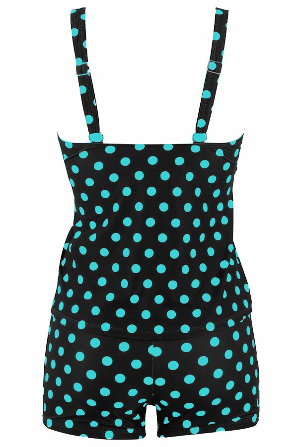 Tankini de corte angosto con estampado de bolitas