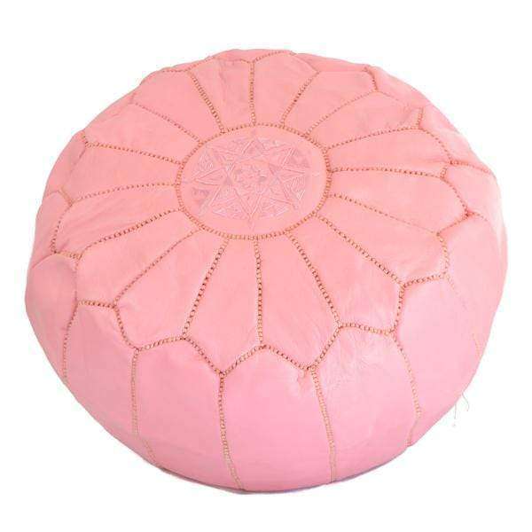 Moroccan Leather Pouf Pink Zoco Home