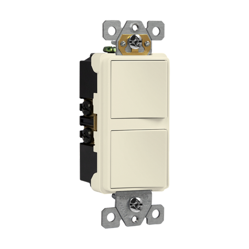 Ground Terminal Copper Wires Only Single Pole or 3-Way Ivory ENERLITES Double Paddle Rocker Combination Decorator Switch Residential/Commercial Grade 15A 120-277VAC 62835-I