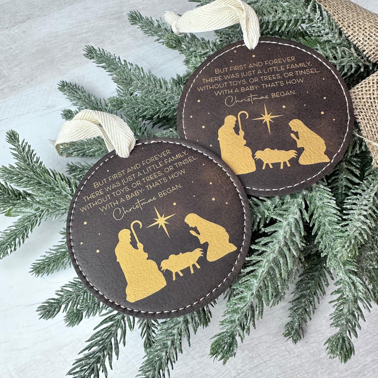 How Christmas Began Leatherette Ornament