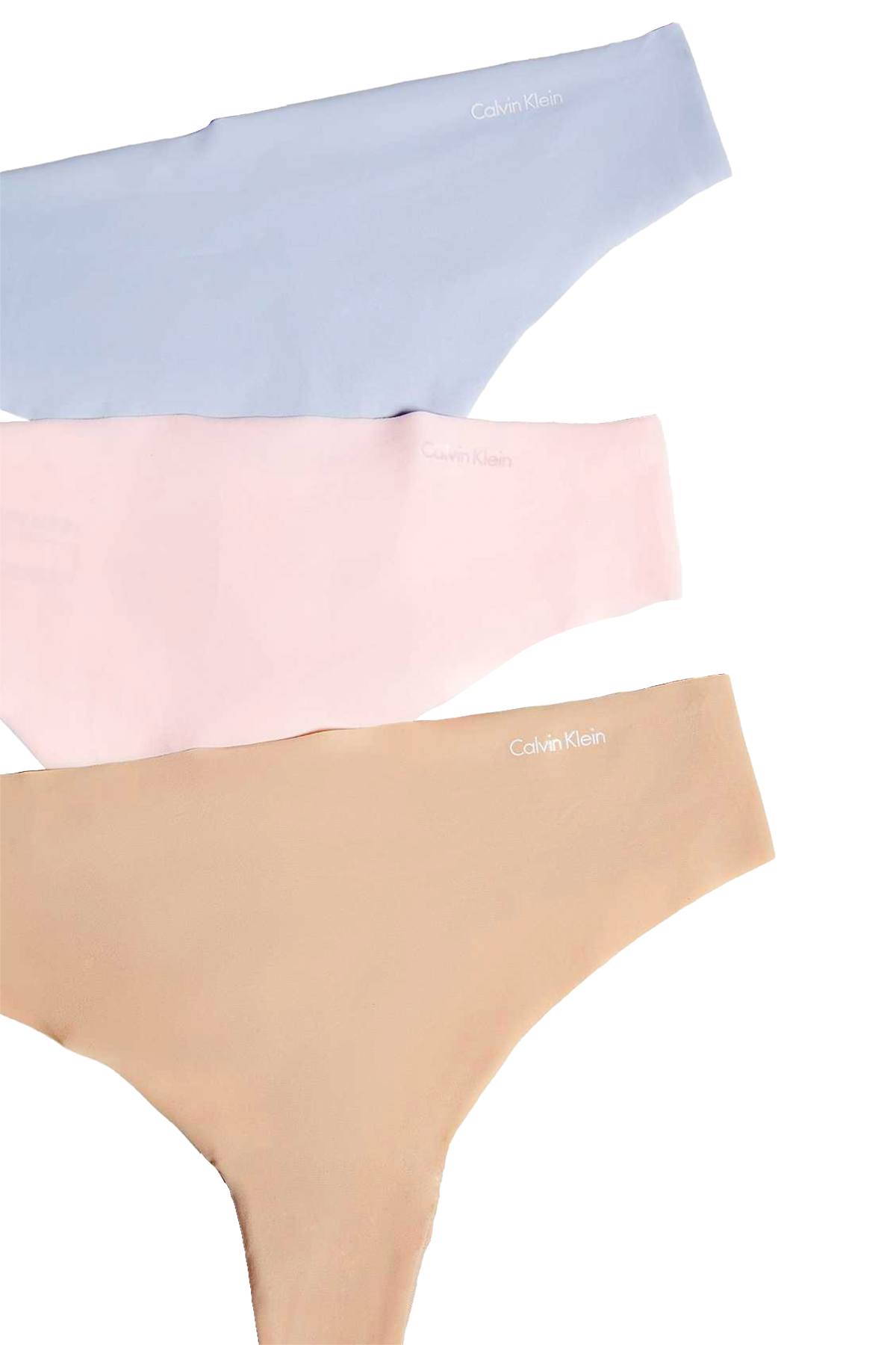 meten Hij Ontvangende machine Calvin Klein Pastel Pink/Blue/Nude Invisibles Thong 3-Pack | CheapUndies